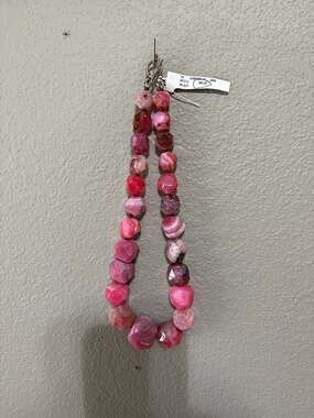 Ross-Simons Pink Variegated Agate Faceted Bead Necklace with Sterling Silver